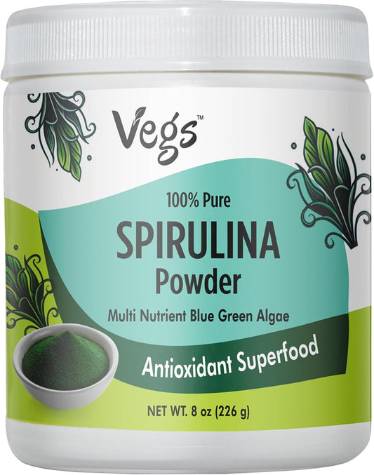 Organic Spirulina Powder - Plant-Based Superfood Blend with Antioxidants, Chlorophyll, Vitamins & Minerals - Energy & Immunity Support - Vegan, Non-GMO - 8 oz