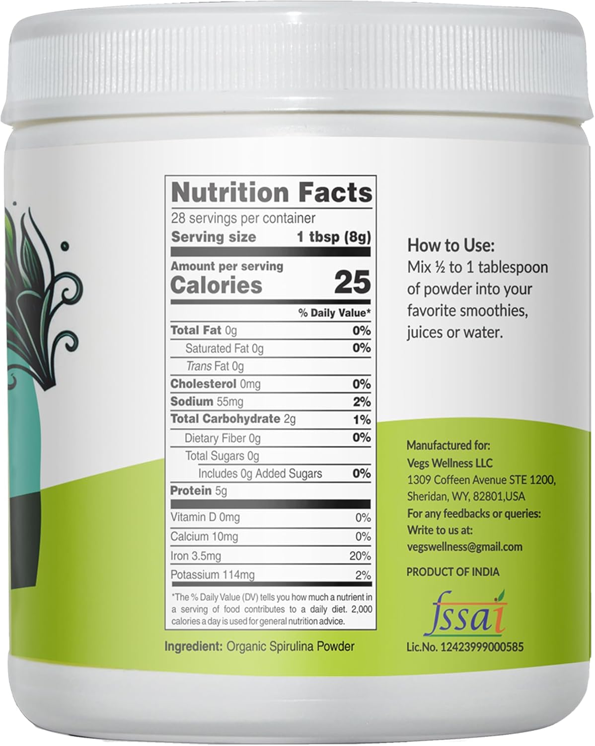 Organic Spirulina Powder - Plant-Based Superfood Blend with Antioxidants, Chlorophyll, Vitamins & Minerals - Energy & Immunity Support - Vegan, Non-GMO - 8 oz