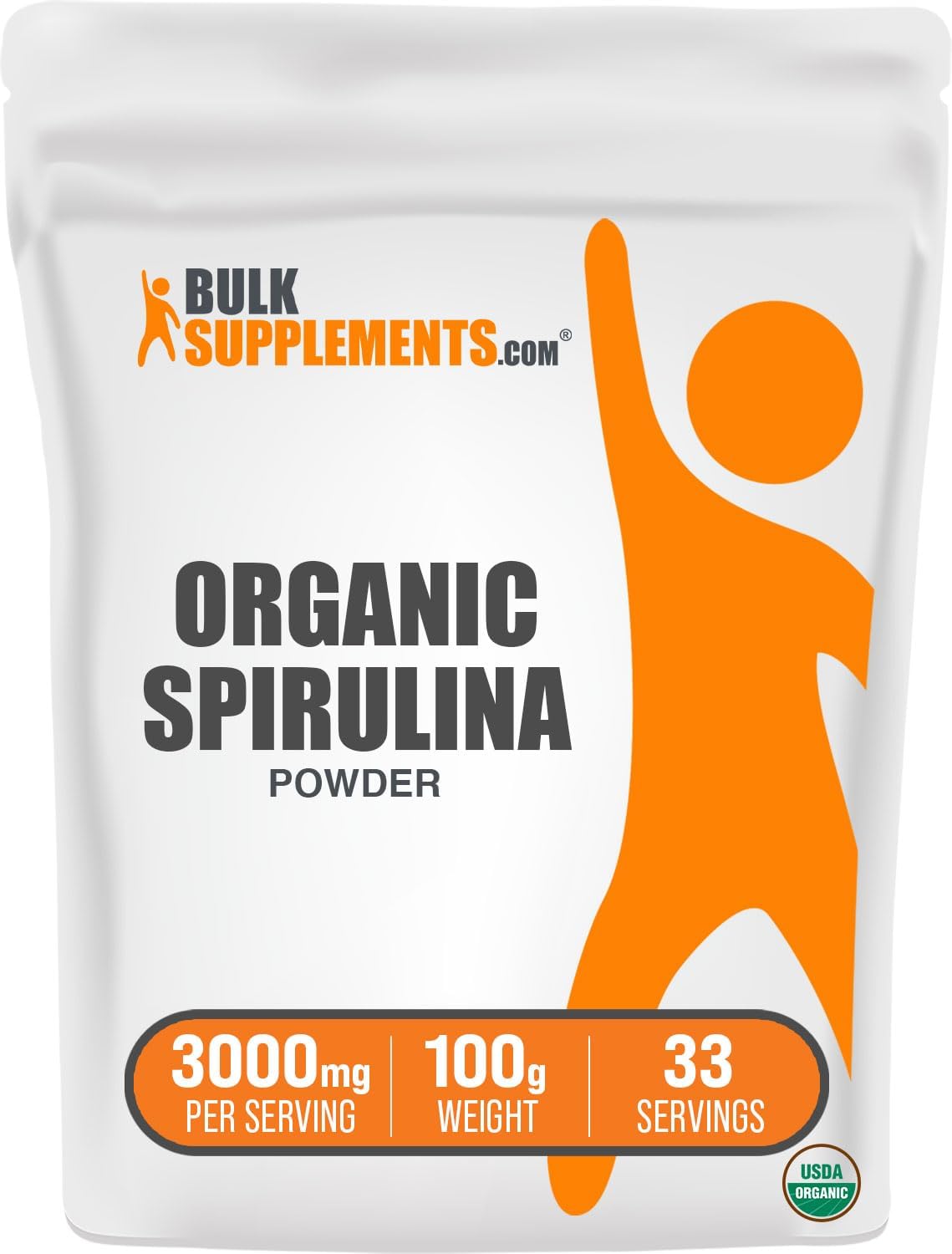 Organic Spirulina Powder - Vegan Superfood Supplement, Green Spirulina Powder, 3000mg per Serving, 100g - Bulk Size Pack