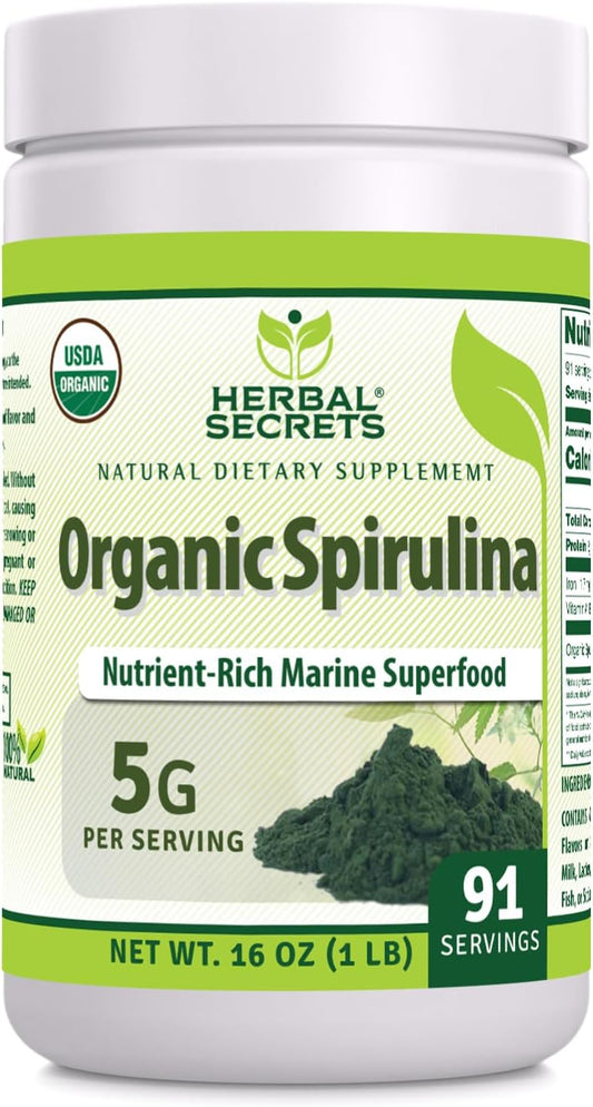 Organic Spirulina Powder 16 Oz - Non-GMO, Gluten Free, Made in USA - Herbal Secrets