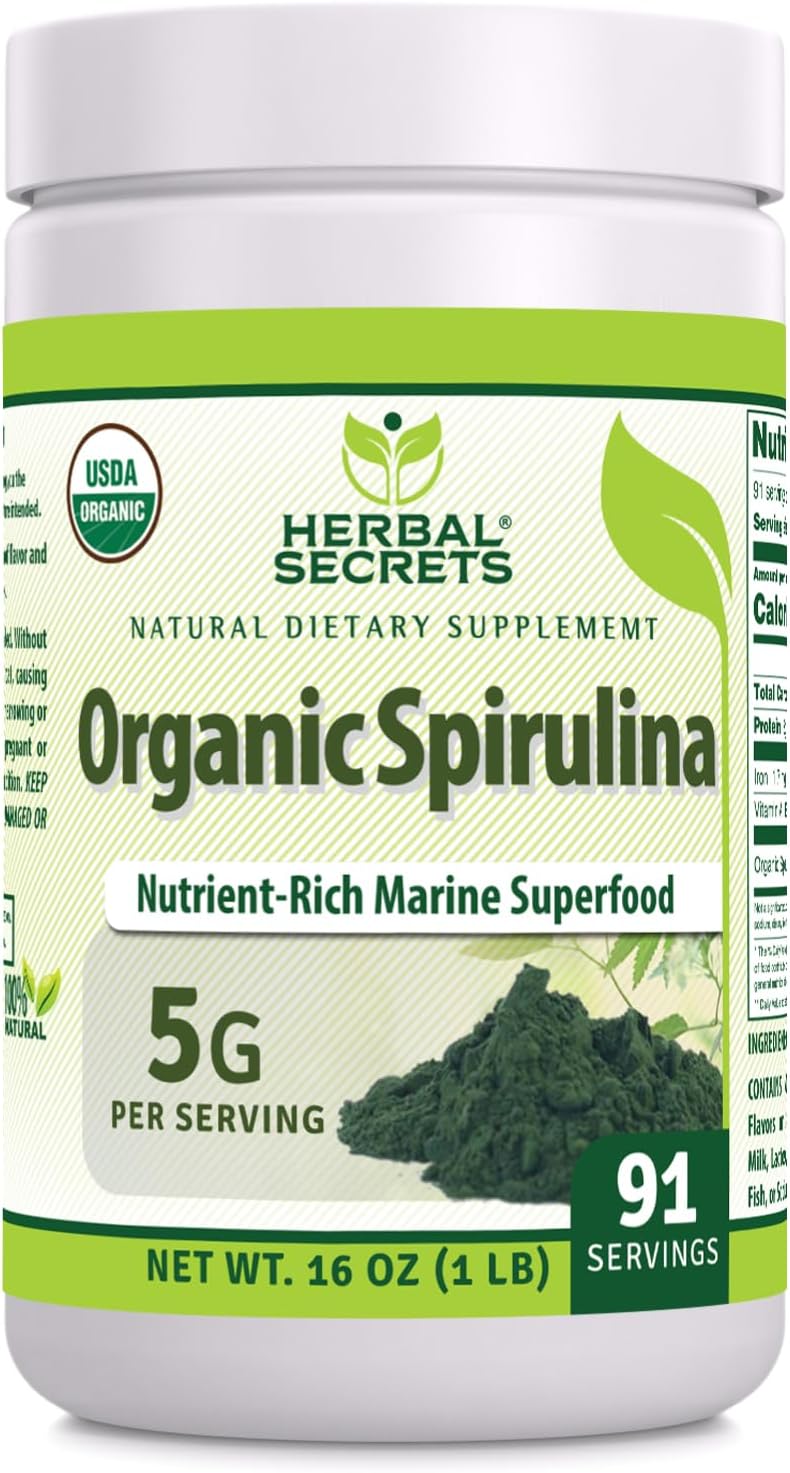 Organic Spirulina Powder 16 Oz - Non-GMO, Gluten Free, Made in USA - Herbal Secrets