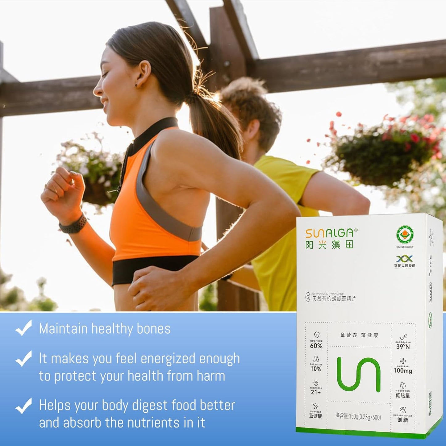 Organic Spirulina Probiotic Supplements for Women, 600 Tablets, Promotes Digestion, Muscle Health, and Immune Support