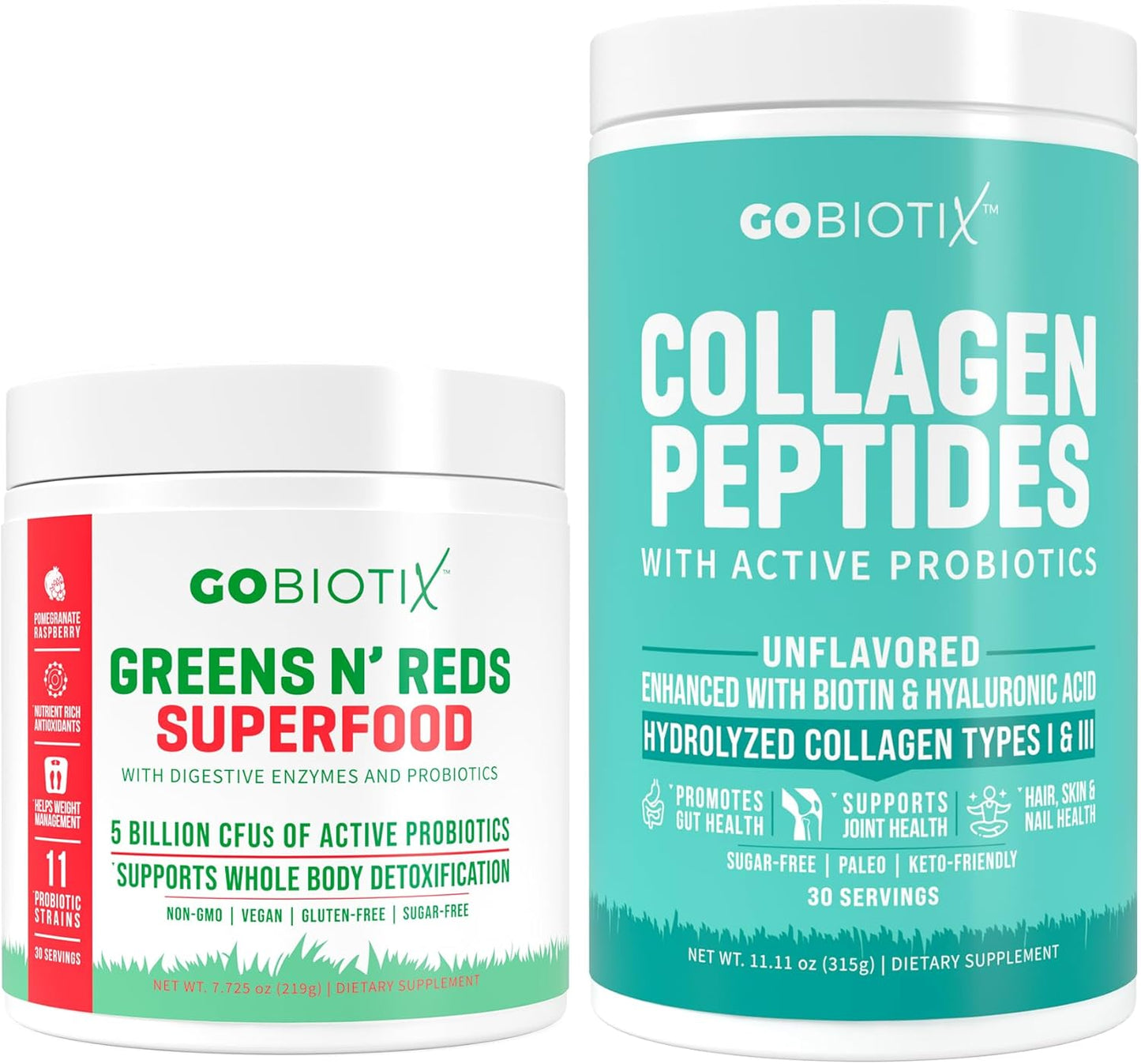 Organic Spirulina Super Greens & Collagen Bundle for Hair, Skin & Nails - 30 Servings - Vitality Boost Formula