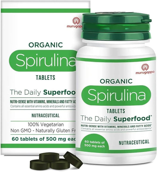 Organic Spirulina Tablets - High Bio-Availability Protein Superfood for Immunity & Metabolism | Vegan Health Supplement | 60 Tablets (500mg)