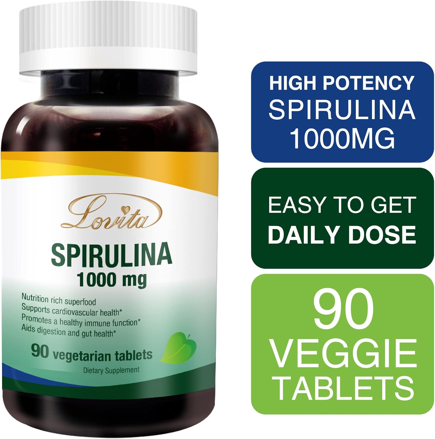 Organic Spirulina Tablets 1000mg - Natural Multivitamin Superfood, Vegan & Non-Irradiated - 90 Vegetarian Tablets