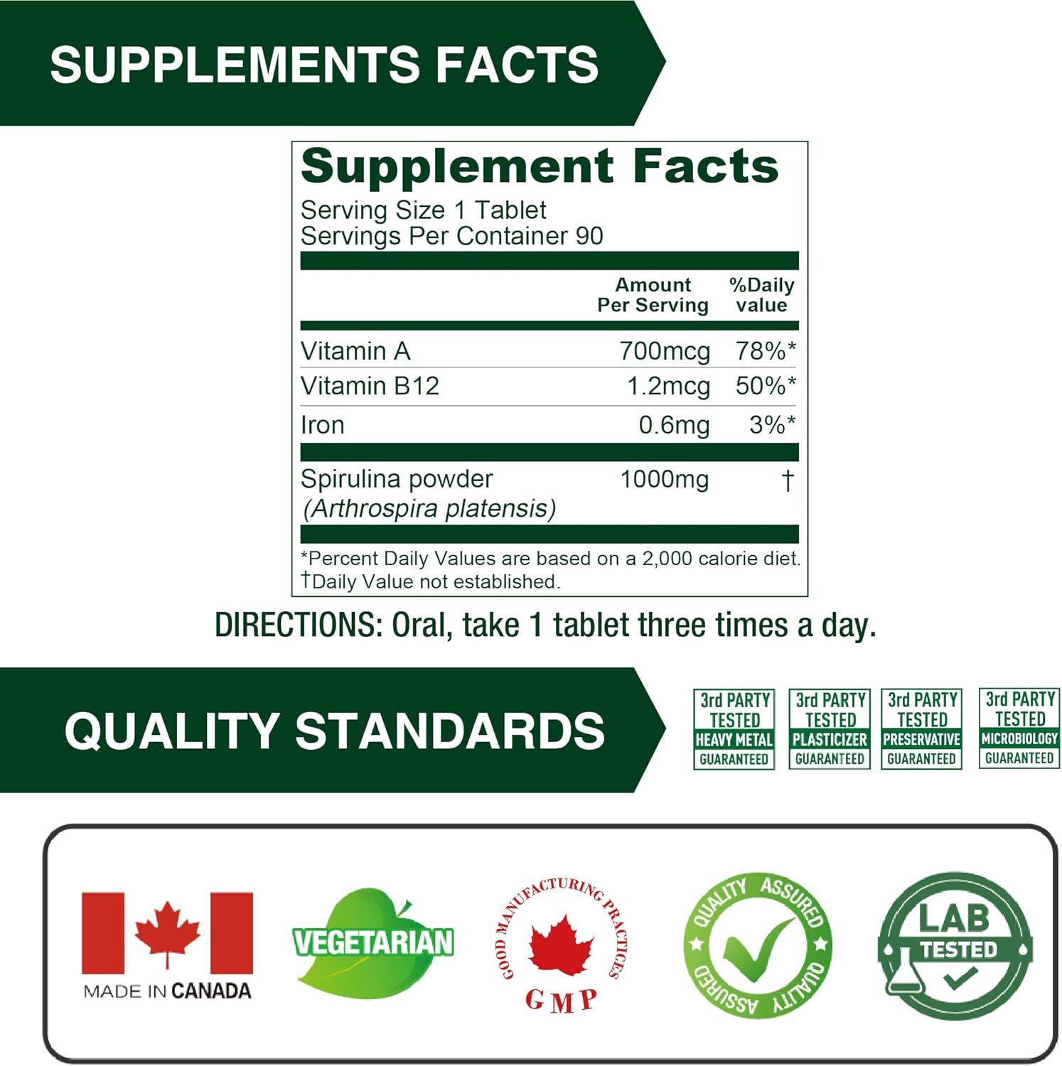 Organic Spirulina Tablets 1000mg - Natural Multivitamin Superfood, Vegan & Non-Irradiated - 90 Vegetarian Tablets
