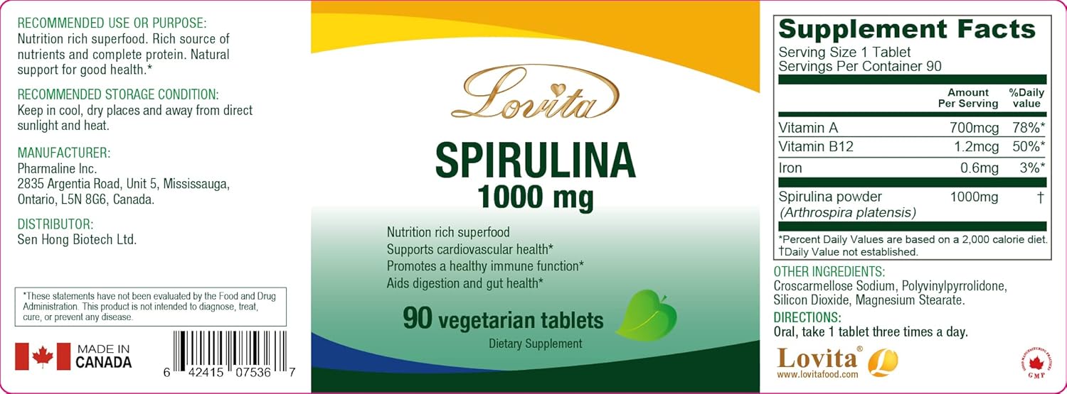 Organic Spirulina Tablets 1000mg - Natural Multivitamin Superfood, Vegan & Non-Irradiated - 90 Vegetarian Tablets