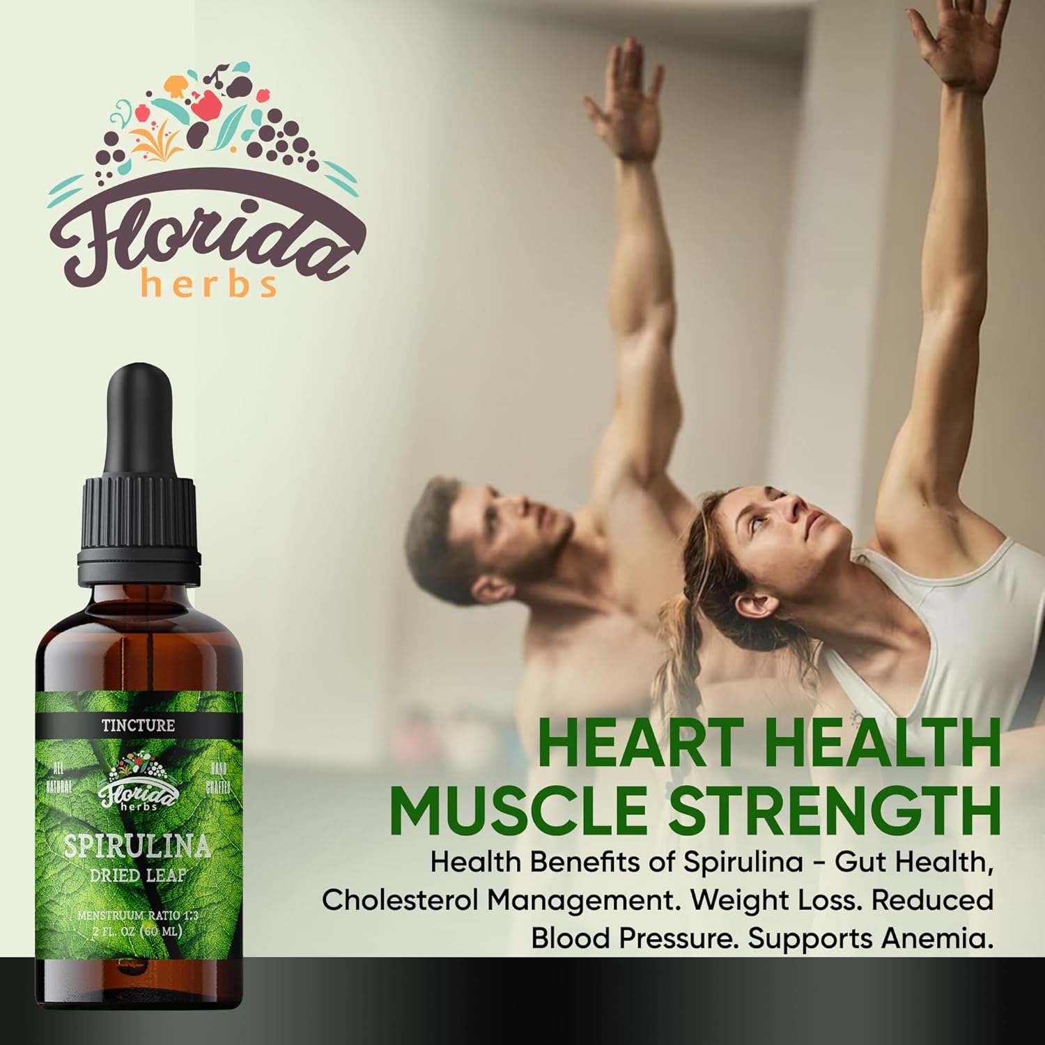 Organic Spirulina Tincture 700mg - Non-GMO Herbal Supplement in Organic Vegetable Glycerin - 2 oz Bottle