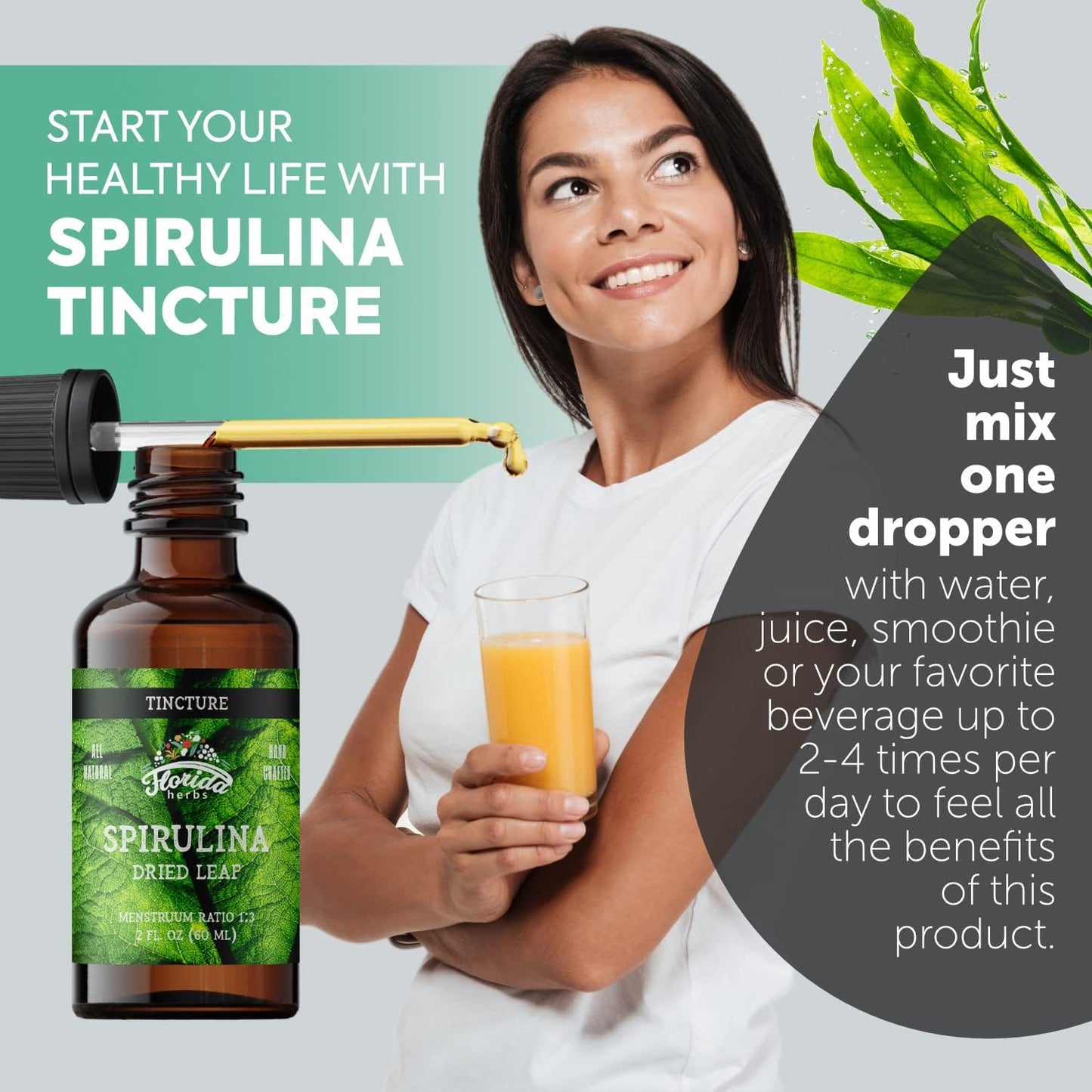 Organic Spirulina Tincture 700mg - Non-GMO Herbal Supplement in Organic Vegetable Glycerin - 2 oz Bottle