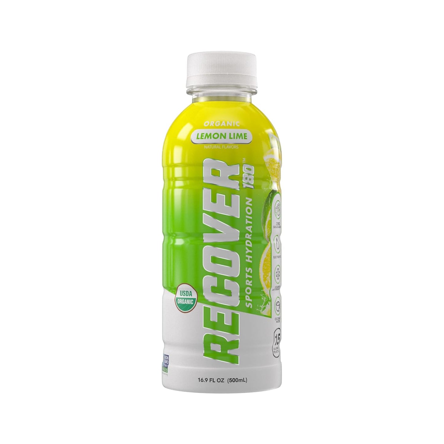 Organic Sports Hydration Drink with Electrolytes, Vitamins, No Added Sugar - 15 Calorie Beverage, Lemon Lime Flavor (16.9 Fl Oz, Pack of 12)