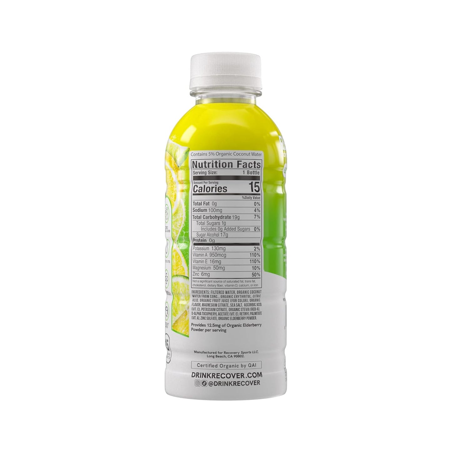 Organic Sports Hydration Drink with Electrolytes, Vitamins, No Added Sugar - 15 Calorie Beverage, Lemon Lime Flavor (16.9 Fl Oz, Pack of 12)