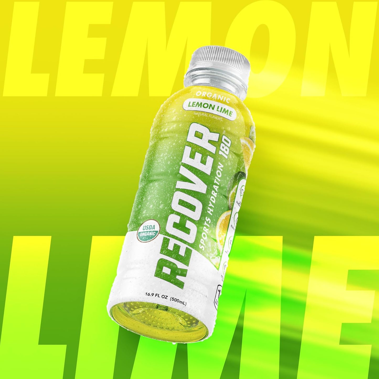 Organic Sports Hydration Drink with Electrolytes, Vitamins, No Added Sugar - 15 Calorie Beverage, Lemon Lime Flavor (16.9 Fl Oz, Pack of 12)