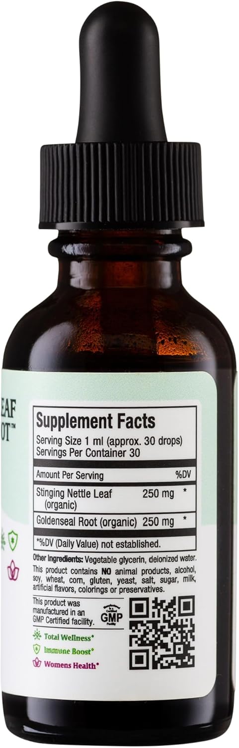 Organic Stinging Nettle and Goldenseal Root Blend - Alcohol-Free Nettle Tincture for Urinary and Kidney Support - Nettle Extract Liquid Drops 1 fl oz