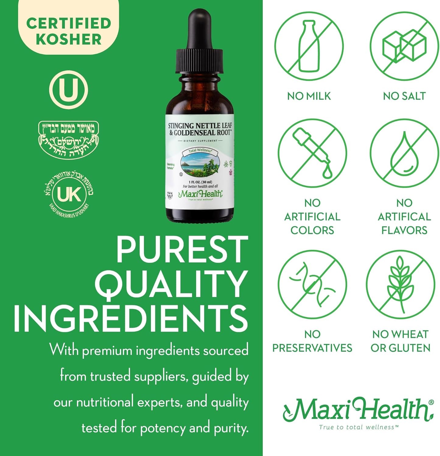 Organic Stinging Nettle and Goldenseal Root Blend - Alcohol-Free Nettle Tincture for Urinary and Kidney Support - Nettle Extract Liquid Drops 1 fl oz