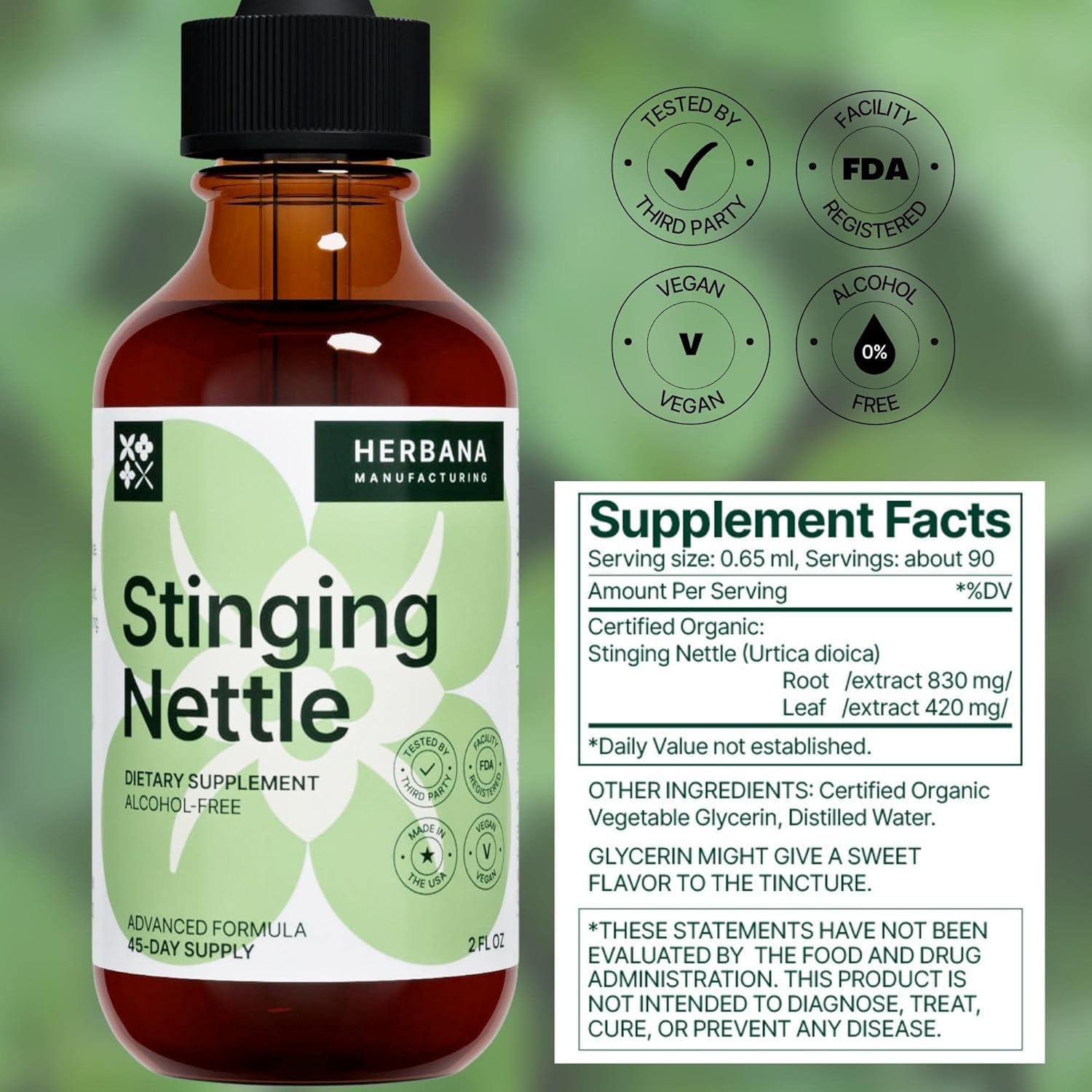 Organic Stinging Nettle Leaf and Root Liquid Extract - 2 fl oz - Herbal Urinary & Kidney Support - High Potency Supplement for Men and Women - 45-Day Supply