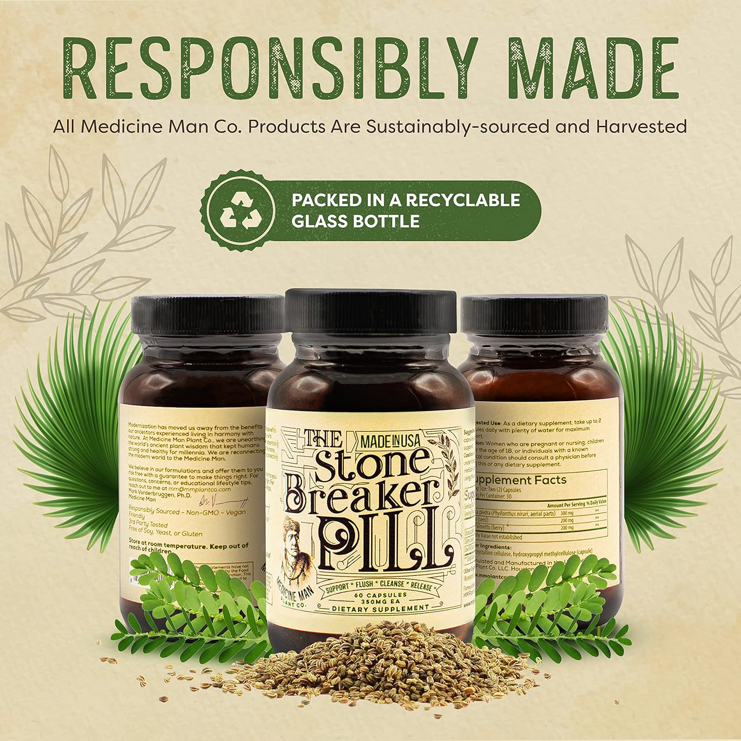 Organic Stone Breaker Pill - 60 Capsules for Kidney & Gallbladder with Chanca Piedra, Celery Seeds, Saw Palmetto - Herbal Supplement for Stones