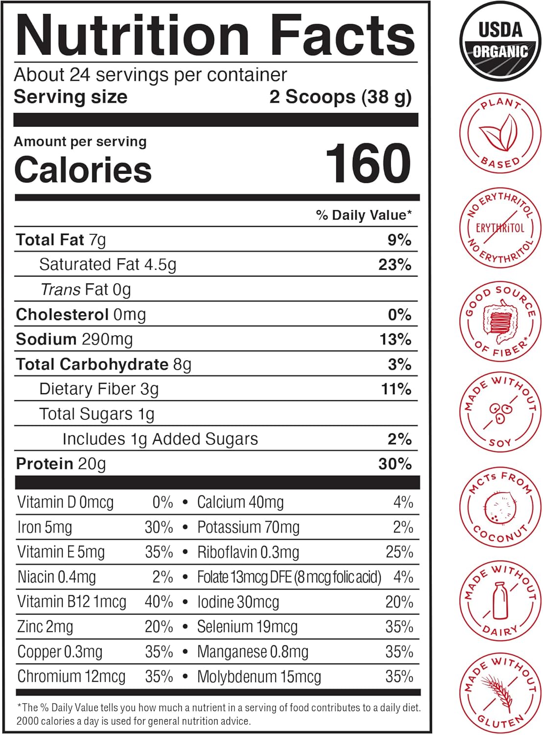 Organic Strawberry Dream Plant Protein Powder - Vegan Superfood Rich in Vitamins & Minerals for Men & Women - Dairy, Soy, Gluten Free - 24 Servings