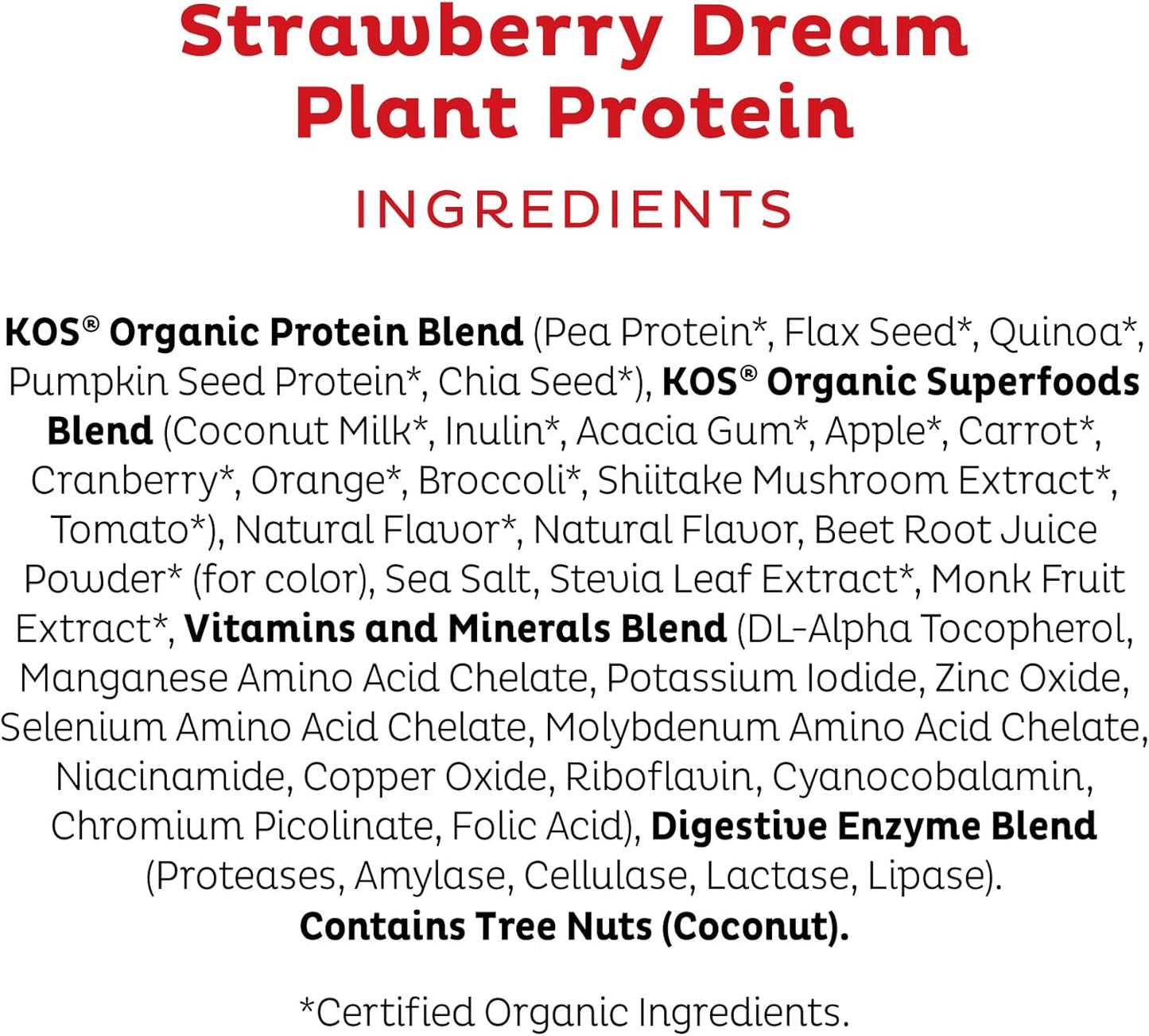 Organic Strawberry Dream Plant Protein Powder - Vegan Superfood Rich in Vitamins & Minerals for Men & Women - Dairy, Soy, Gluten Free - 24 Servings