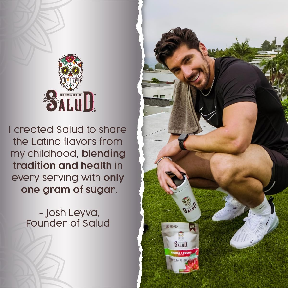 Organic Strawberry Watermelon Energy Drink Powder with Focus and Clean Ingredients - 15 Servings of Salud Salud 2-in-1 Mix