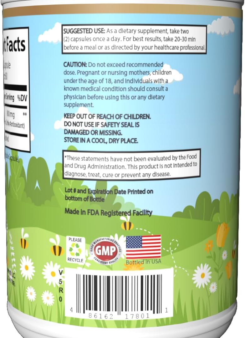 Organic Strength Green Coffee Bean Extract Capsules - 800mg with 50% GCA, Natural Antioxidant Support - 60 Veggie Caps - USA Made