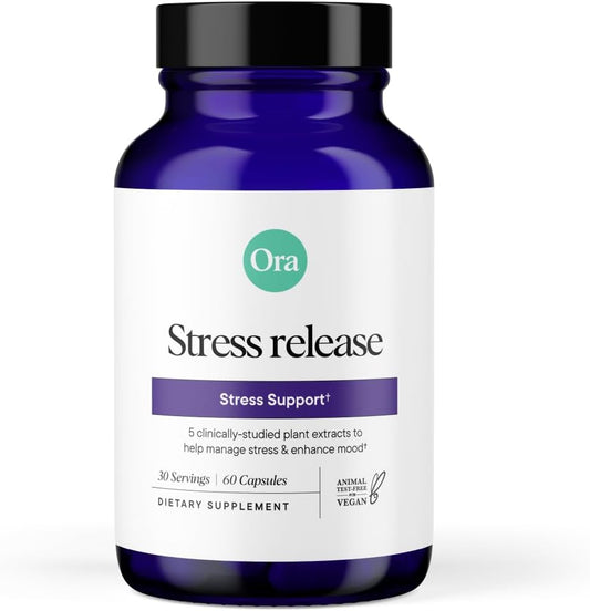 Organic Stress Relief Supplement for Calm & Mental Focus - Sensoril Ashwagandha, Saffron, Ginseng - 60 Capsules