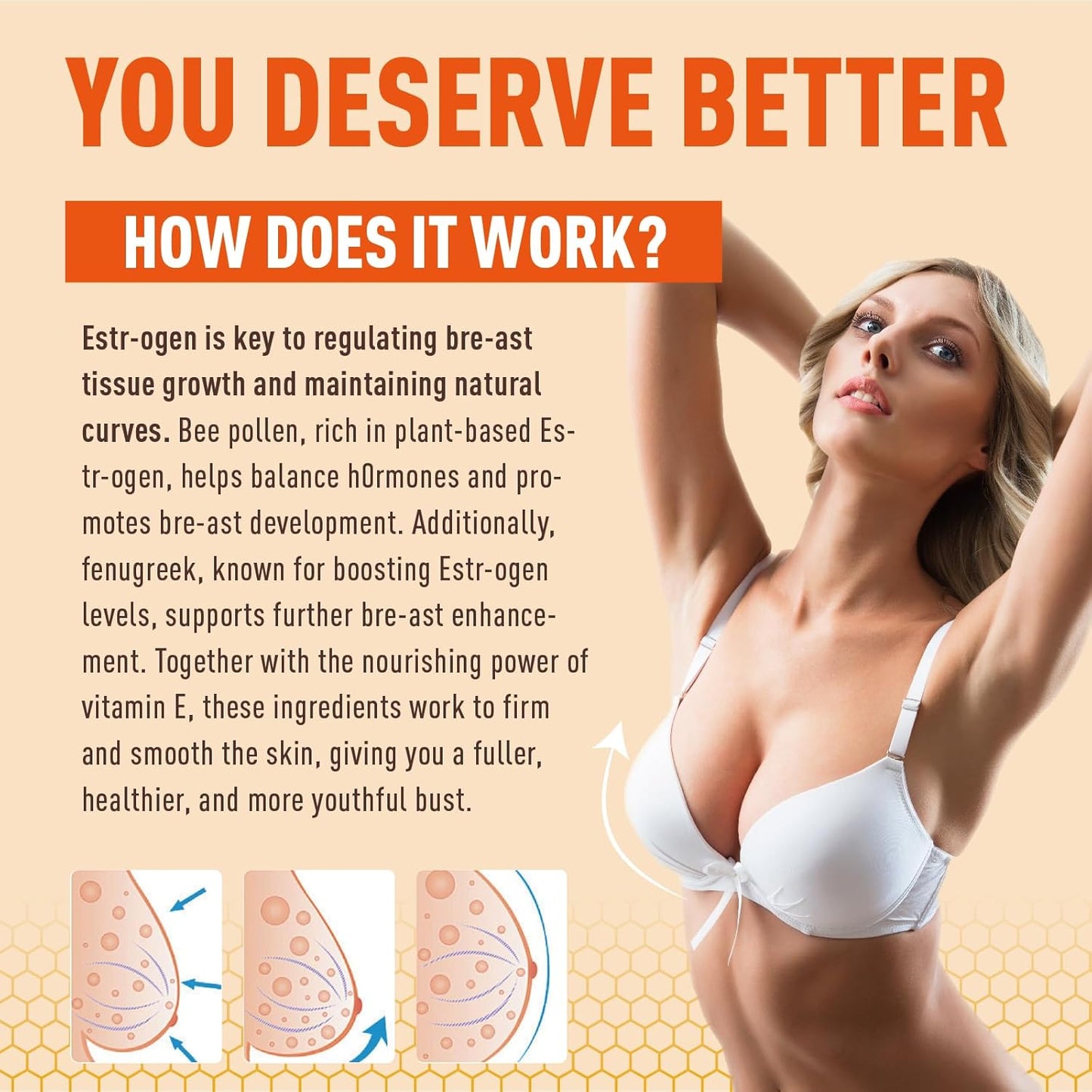 Organic Sugar-Free Bee Pollen Gummies 1000mg for Women - Breast Growth Support with Fenugreek, Royal Jelly, Propolis - Rich in Vitamin E for Immunity & Skin Care