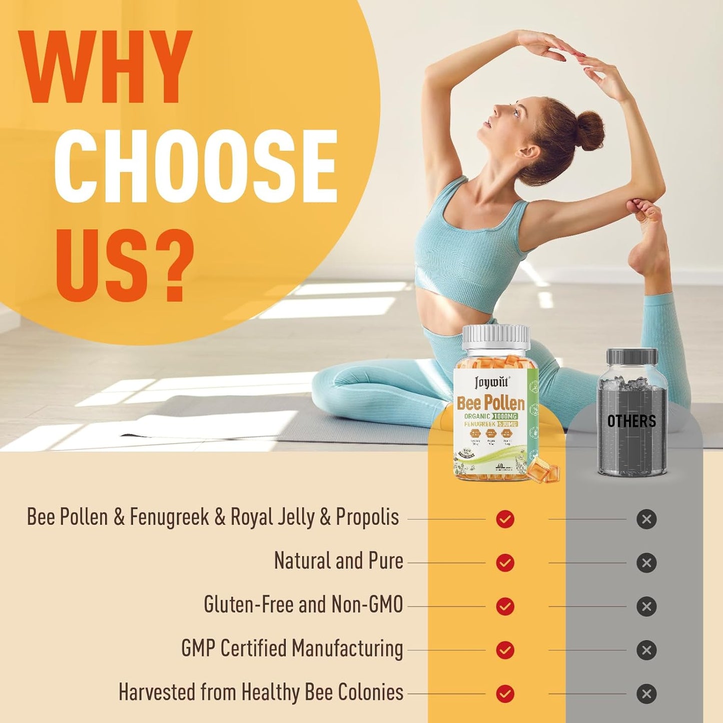 Organic Sugar-Free Bee Pollen Gummies 1000mg for Women - Breast Growth Support with Fenugreek, Royal Jelly, Propolis - Rich in Vitamin E for Immunity & Skin Care