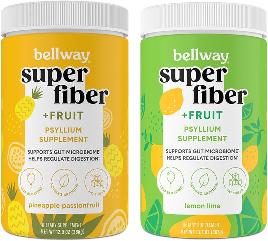 Organic Sugar-Free Fiber Powder with Psyllium Husk for Gut Health & Bloating Relief, Non-GMO Pineapple Passion Fruit & Lemon Lime Flavor