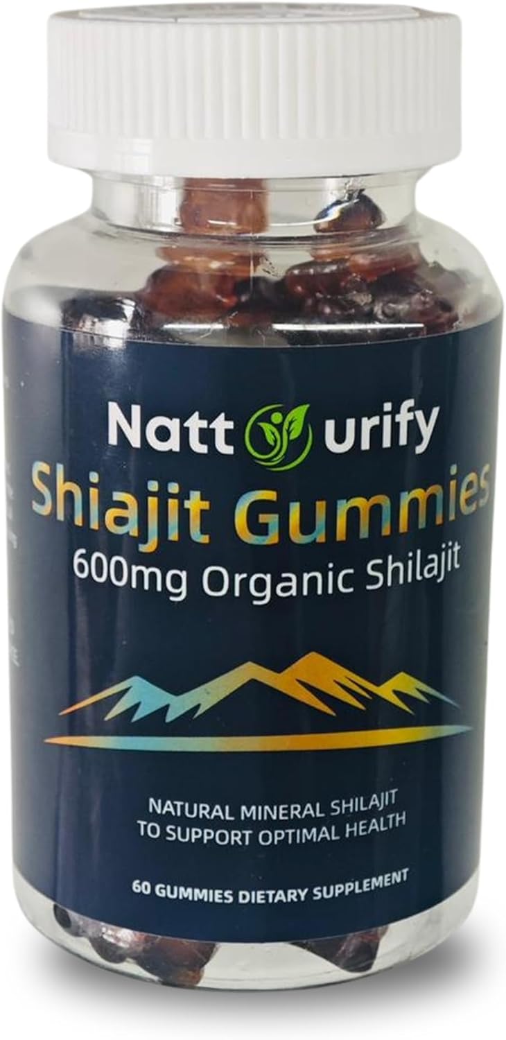 Organic Sugar-Free Shilajit Gummies - 600mg Per Serving - Daily Supplement for Adults - One-Month Supply - NATTURIFY