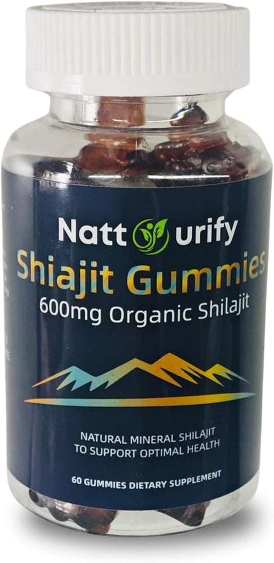Organic Sugar-Free Shilajit Gummies - 600mg Per Serving - Daily Supplement for Adults - One-Month Supply - NATTURIFY