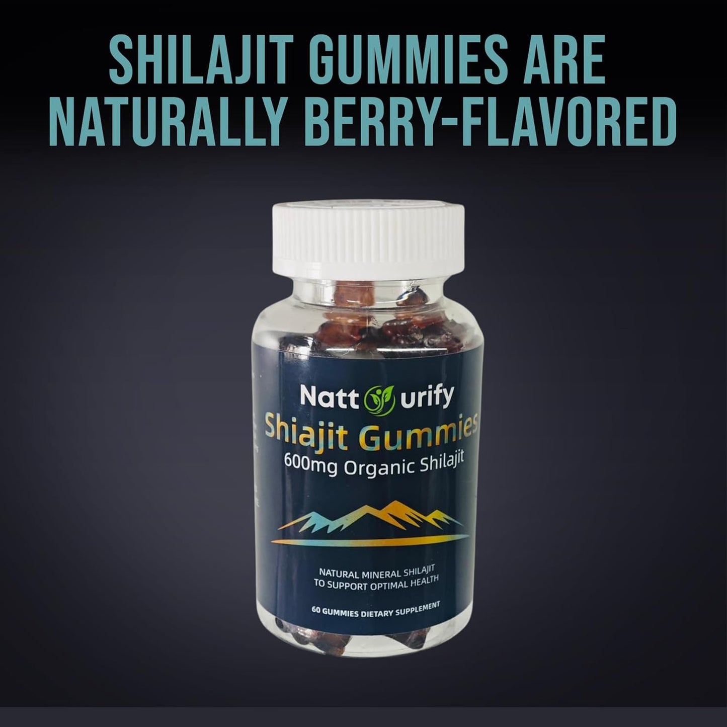 Organic Sugar-Free Shilajit Gummies - 600mg Per Serving - Daily Supplement for Adults - One-Month Supply - NATTURIFY