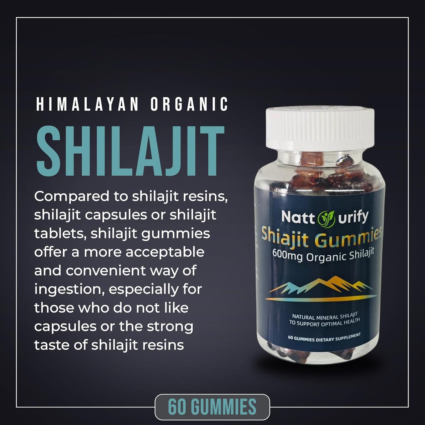 Organic Sugar-Free Shilajit Gummies - 600mg Per Serving - Daily Supplement for Adults - One-Month Supply - NATTURIFY