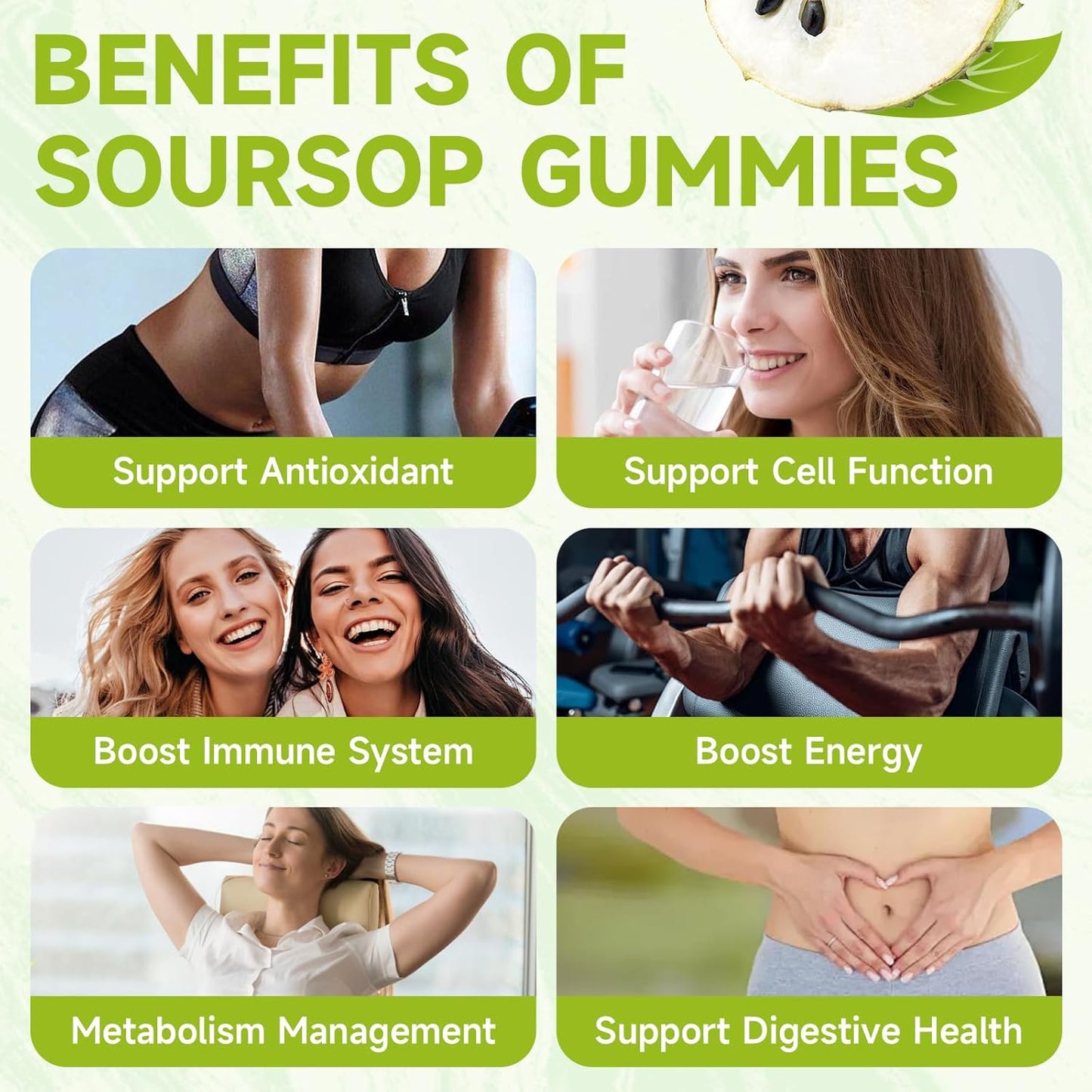 Organic Sugar-Free Soursop Gummies with Vitamin C & Zinc - 2000mg Soursop Extract for Immunity Support - 120 Count