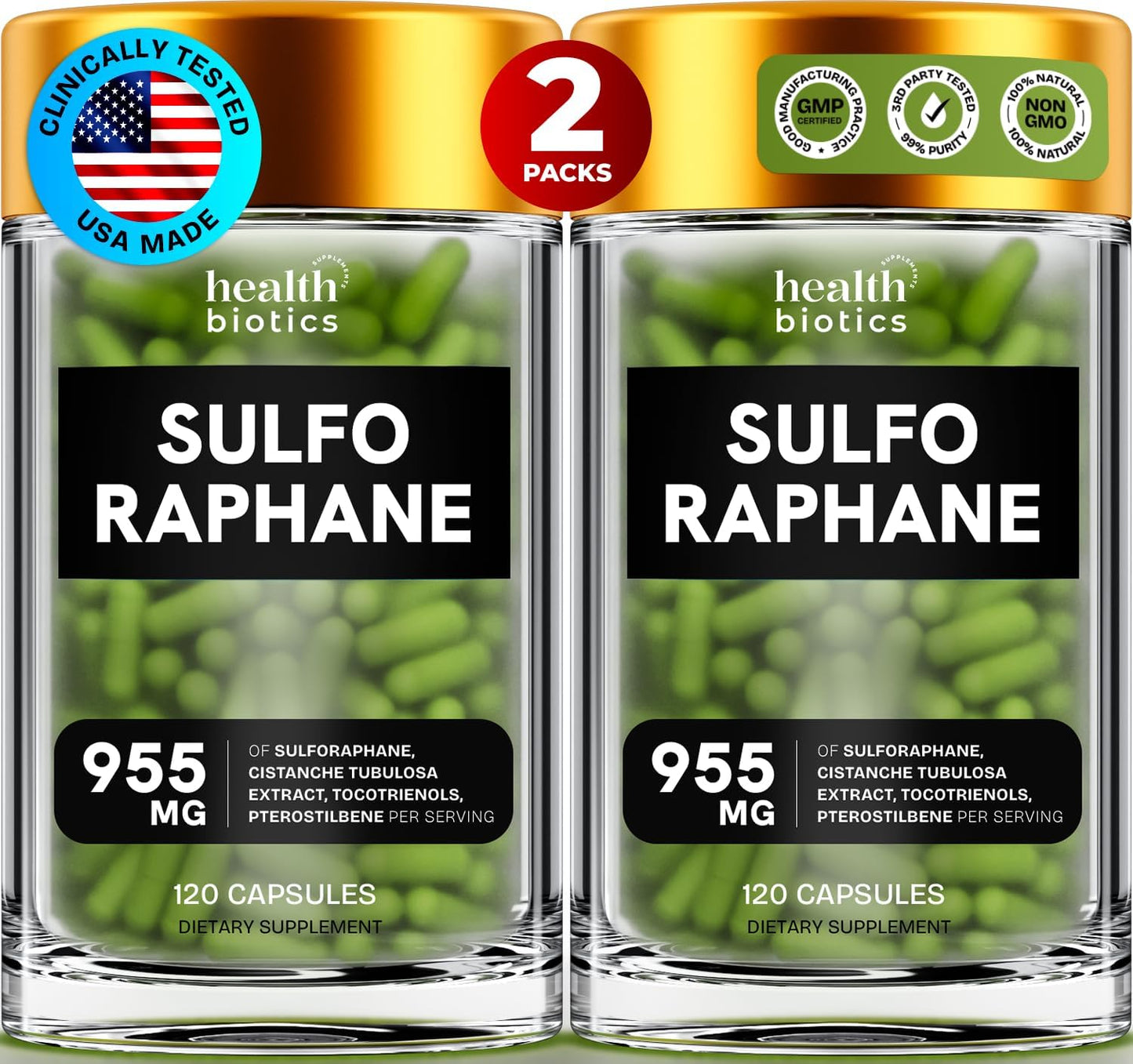 Organic Sulforaphane Supplement with Broccoli Sprouts, Seeds, and Florets | Stabilized Glucosinolate | 240 Pills for Kids & Adults | 2 Pack Offering