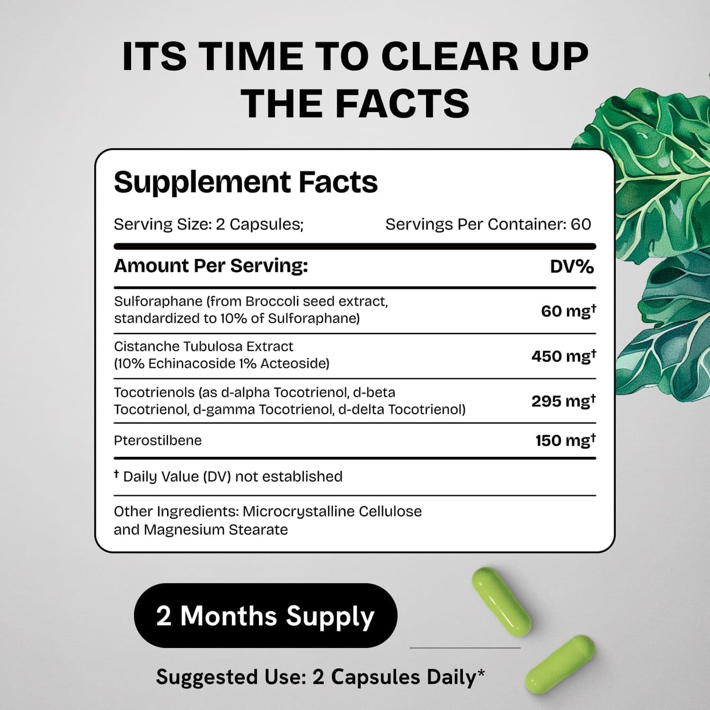 Organic Sulforaphane Supplement with Broccoli Sprouts, Seeds, and Florets | Stabilized Glucosinolate | 240 Pills for Kids & Adults | 2 Pack Offering