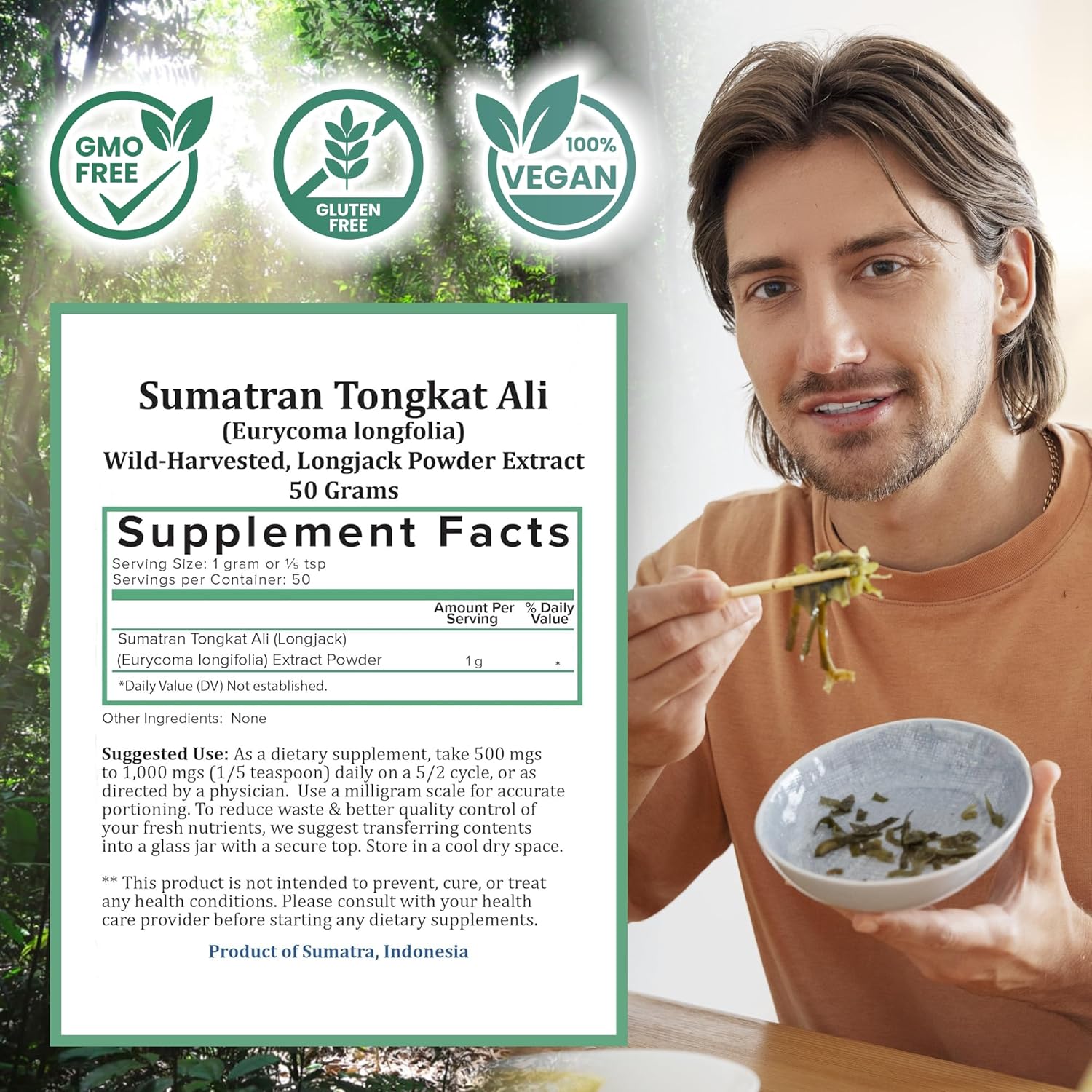 Organic Sumatran Longjack Extract Powder for Vitality & Energy - No Fillers - 50g