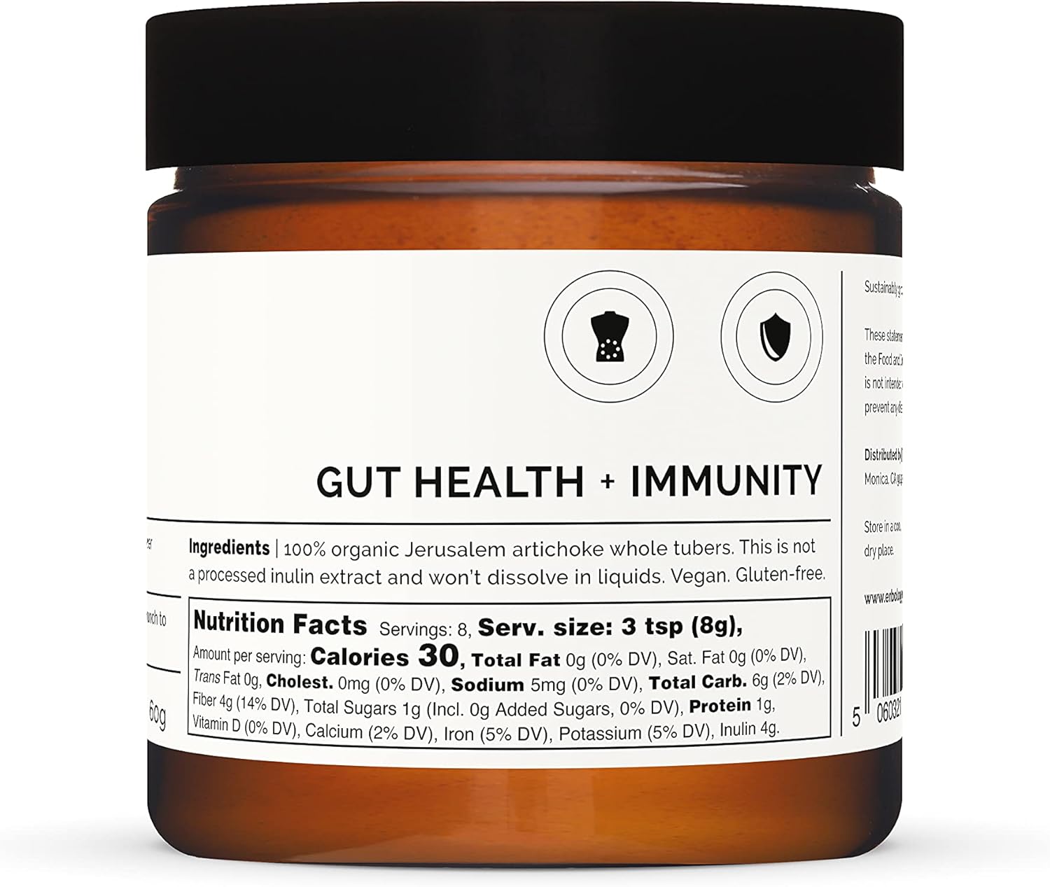 Organic Sunchoke Powder 2.1 oz - 30 Servings - 50% Prebiotic Inulin Fiber - Gut Health Support - Vegan - Gluten-Free - GMO-Free