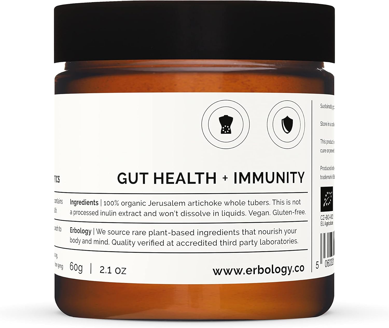 Organic Sunchoke Powder 2.1 oz - 30 Servings - 50% Prebiotic Inulin Fiber - Gut Health Support - Vegan - Gluten-Free - GMO-Free