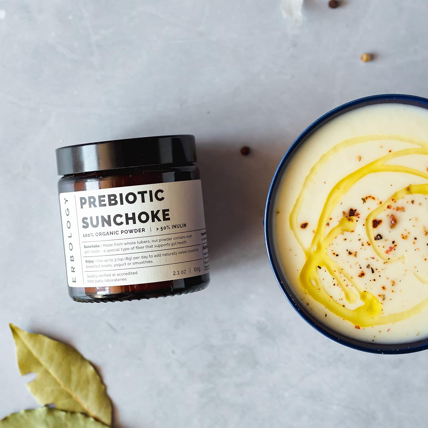 Organic Sunchoke Powder 2.1 oz - 30 Servings - 50% Prebiotic Inulin Fiber - Gut Health Support - Vegan - Gluten-Free - GMO-Free