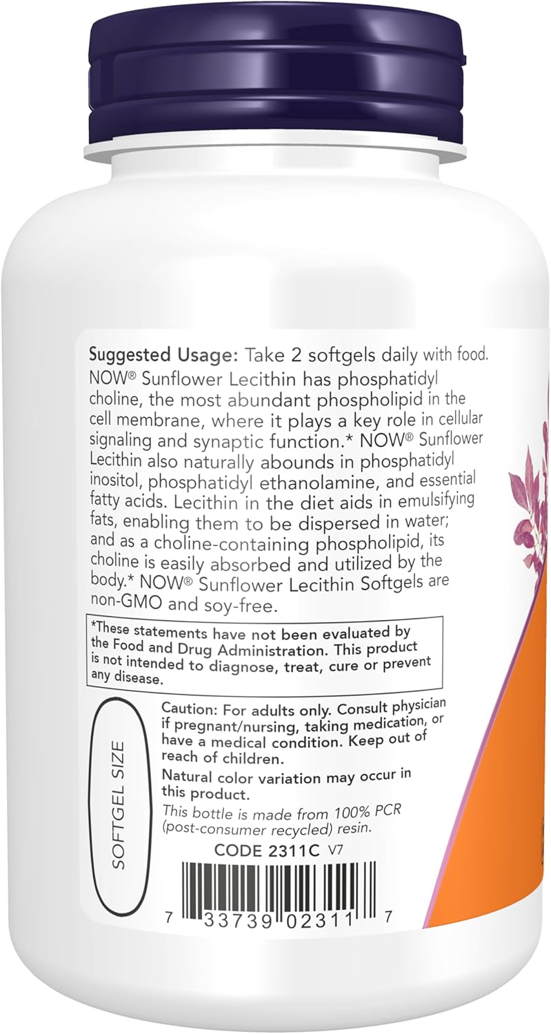 Organic Sunflower Lecithin Capsules 1200MG - 100 Count by NOW FOODS