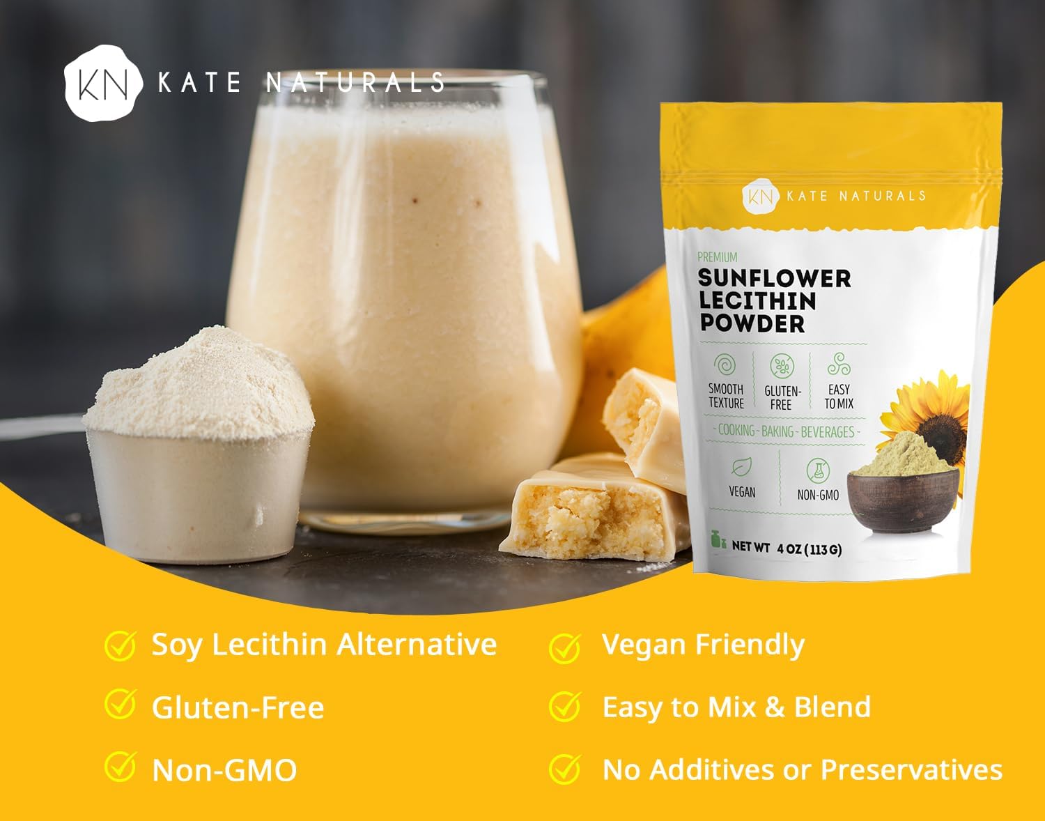 Organic Sunflower Lecithin Powder for Baking & Cooking - Non-GMO Lactation Supplement - 4 oz Substitution for Soy Lecithin