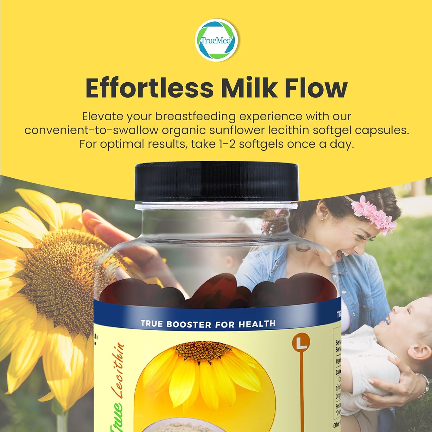 Organic Sunflower Lecithin Softgels for Breastfeeding Moms - 1200mg, 100 Count - Unblock Ducts, Enhance Milk Flow, Rich in Fatty Acids & Choline