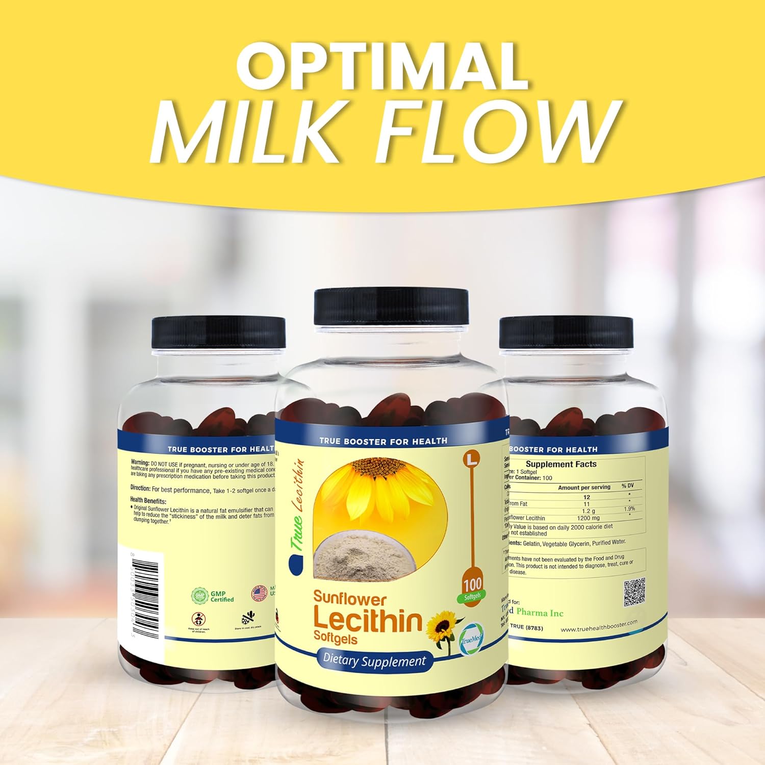 Organic Sunflower Lecithin Softgels for Breastfeeding Moms - 1200mg, 100 Count - Unblock Ducts, Enhance Milk Flow, Rich in Fatty Acids & Choline