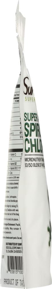 Organic Sunfood Raw Spirulina Chlorella Tablets 50/50 Blend 2 oz Bag 228 Tablets | Chlorophyll-Rich Superfood Vegan Protein