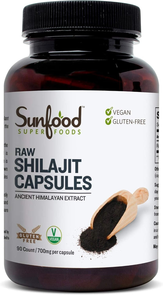 Organic Sunfood Shilajit Capsules - Pure Himalayan Resin for Women & Men, Rich in Fulvic Acid, Minerals - 90 Pills