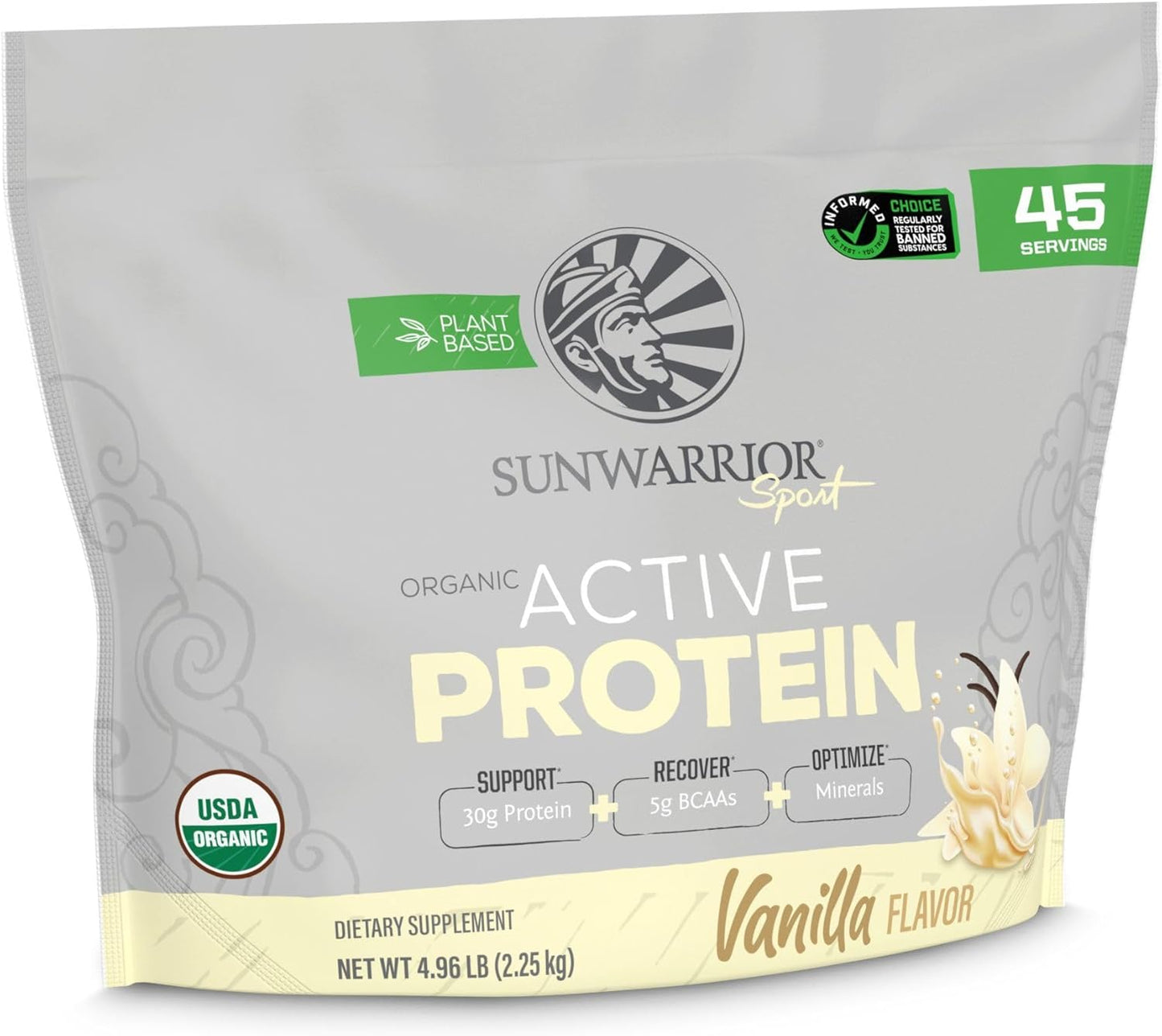 Organic Sunwarrior Plant-Based Vegan Protein Powder Vanilla 4.96lbs | Non-GMO BCAA Sugar, Gluten, Dairy Free | Ideal for Active Lifestyles