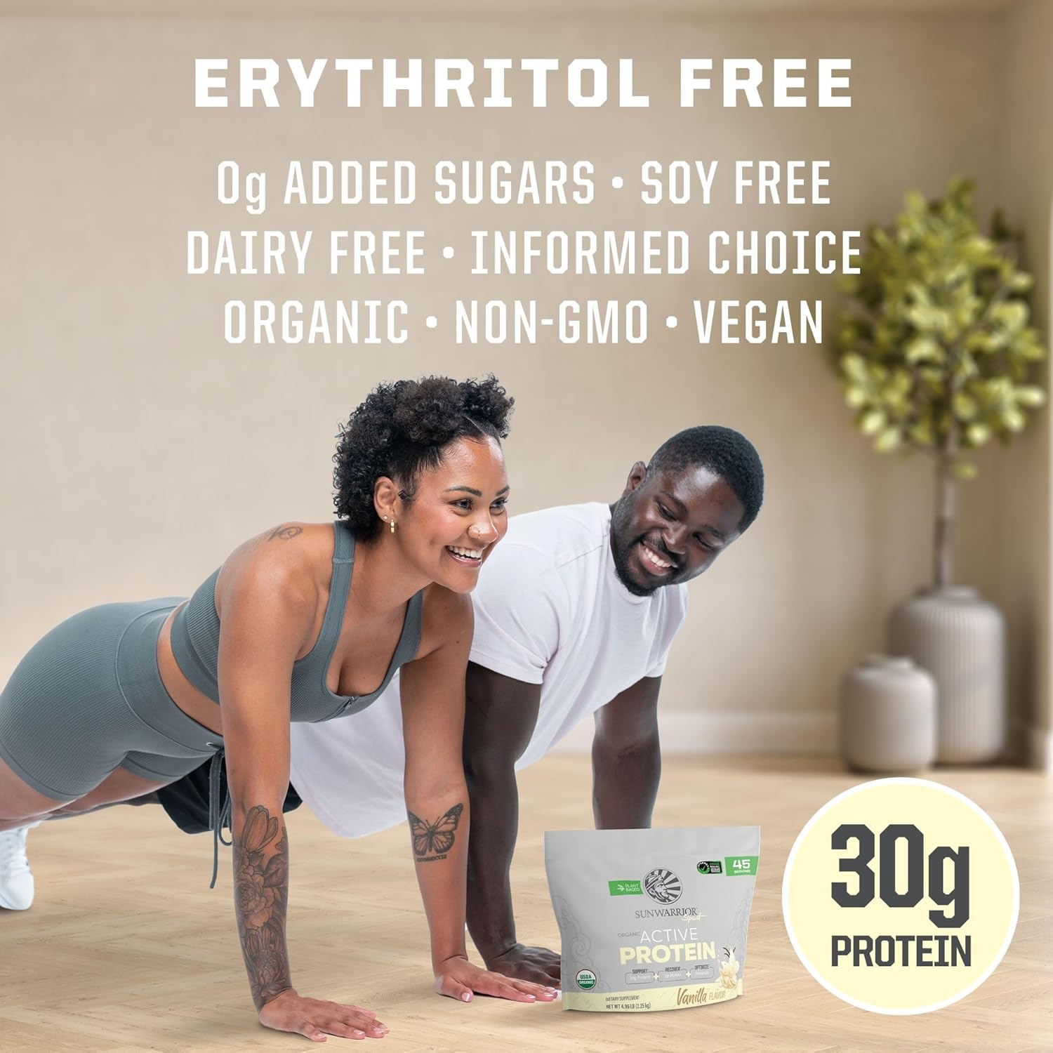 Organic Sunwarrior Plant-Based Vegan Protein Powder Vanilla 4.96lbs | Non-GMO BCAA Sugar, Gluten, Dairy Free | Ideal for Active Lifestyles