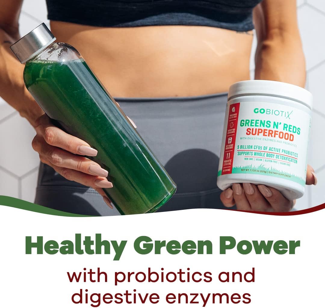 Organic Super Greens and Reds Powder with Probiotics and Digestive Enzymes - Whole Foods Dietary Supplement - Pom Raspberry Flavor - 2 Pack