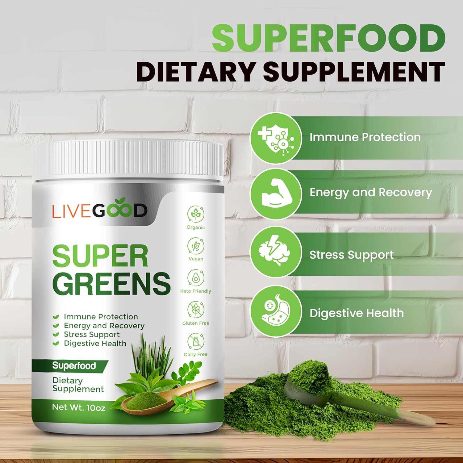 Organic Super Greens Blend with Wheat, Barley, Matcha Green Tea, Aloe Vera - Vegan & Gluten-Free - 7.2 oz