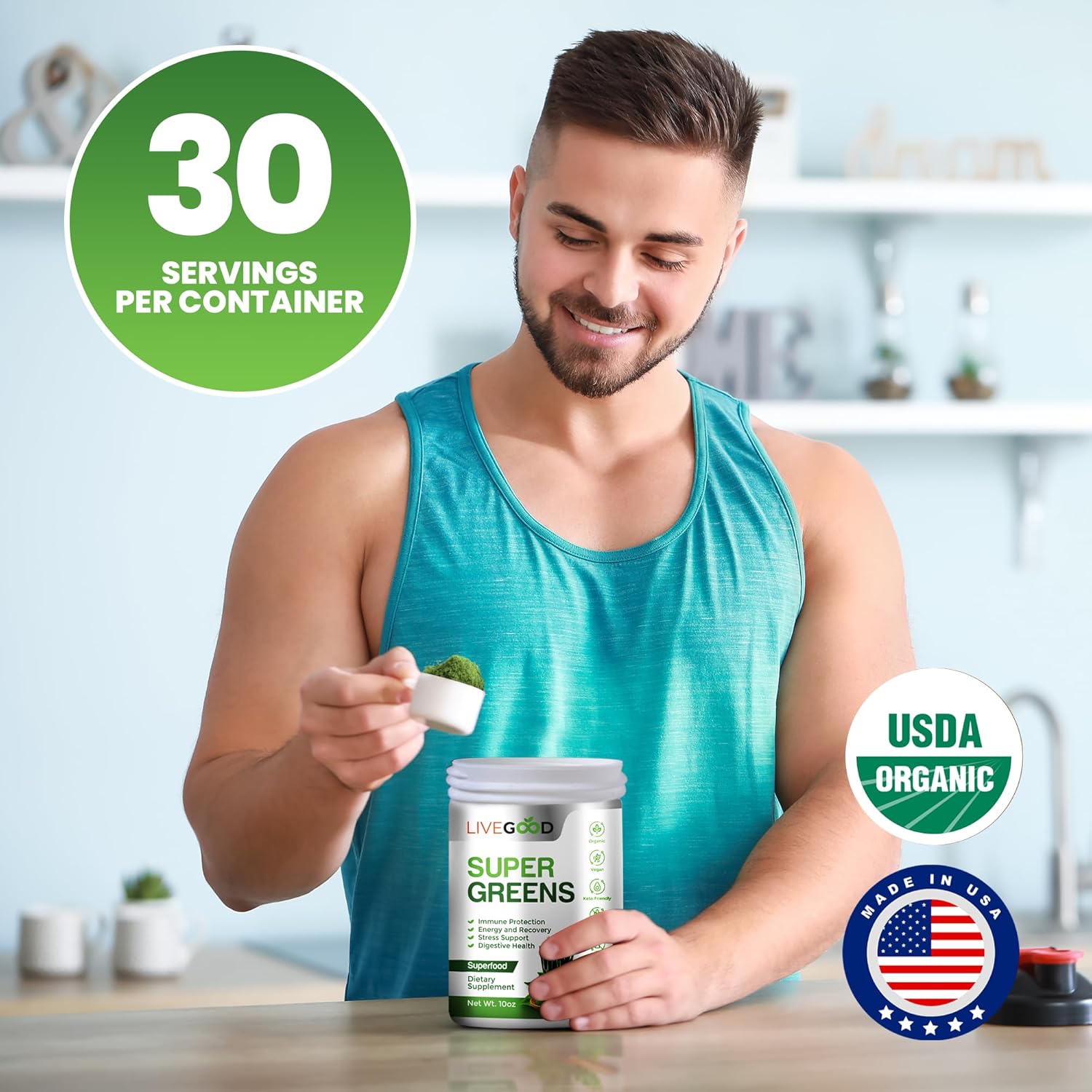 Organic Super Greens Blend with Wheat, Barley, Matcha Green Tea, Aloe Vera - Vegan & Gluten-Free - 7.2 oz